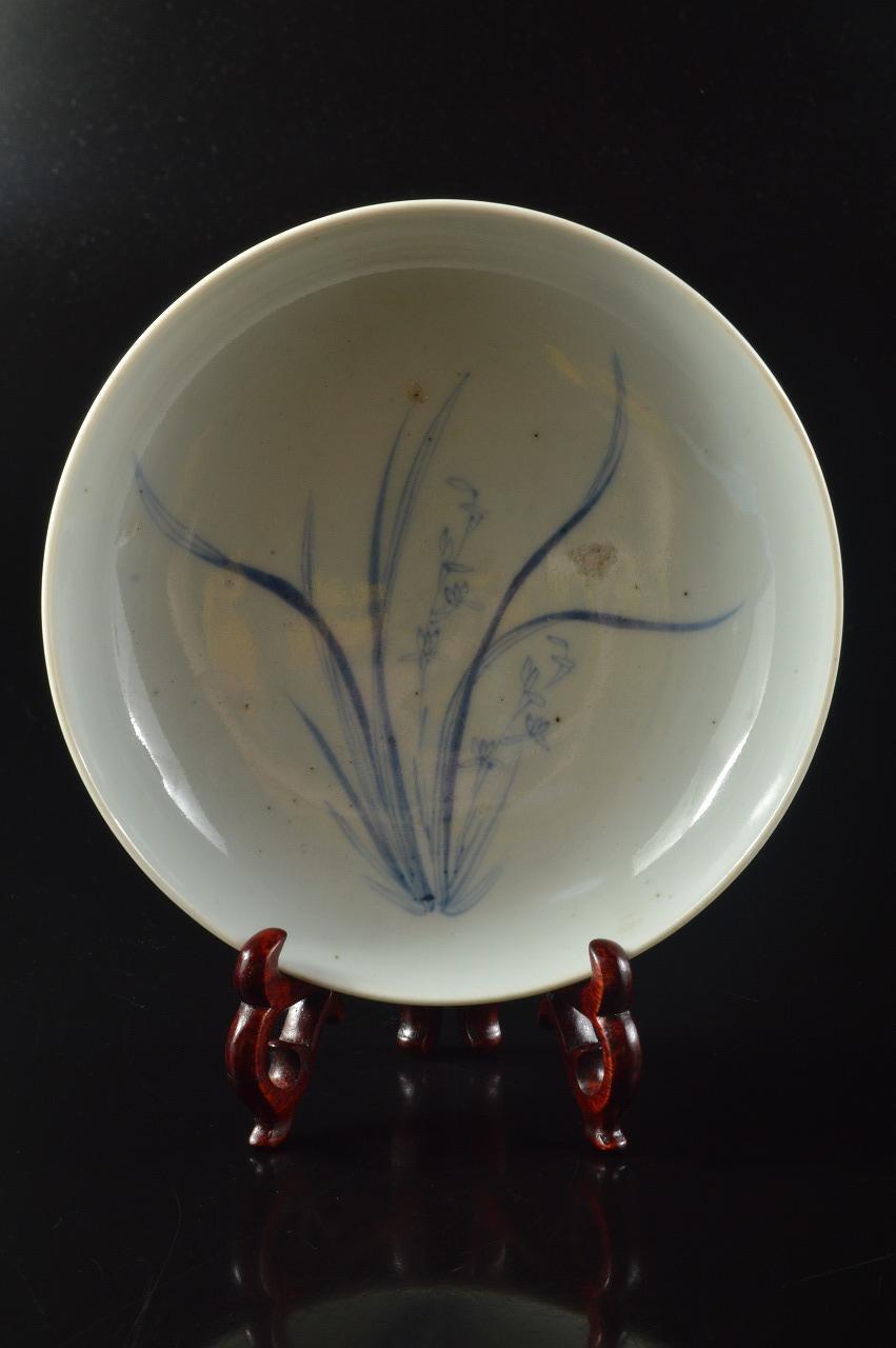H1845: Japanese Old Nabeshima-ware Blue&white Flower Muffle Painting Plate/dish