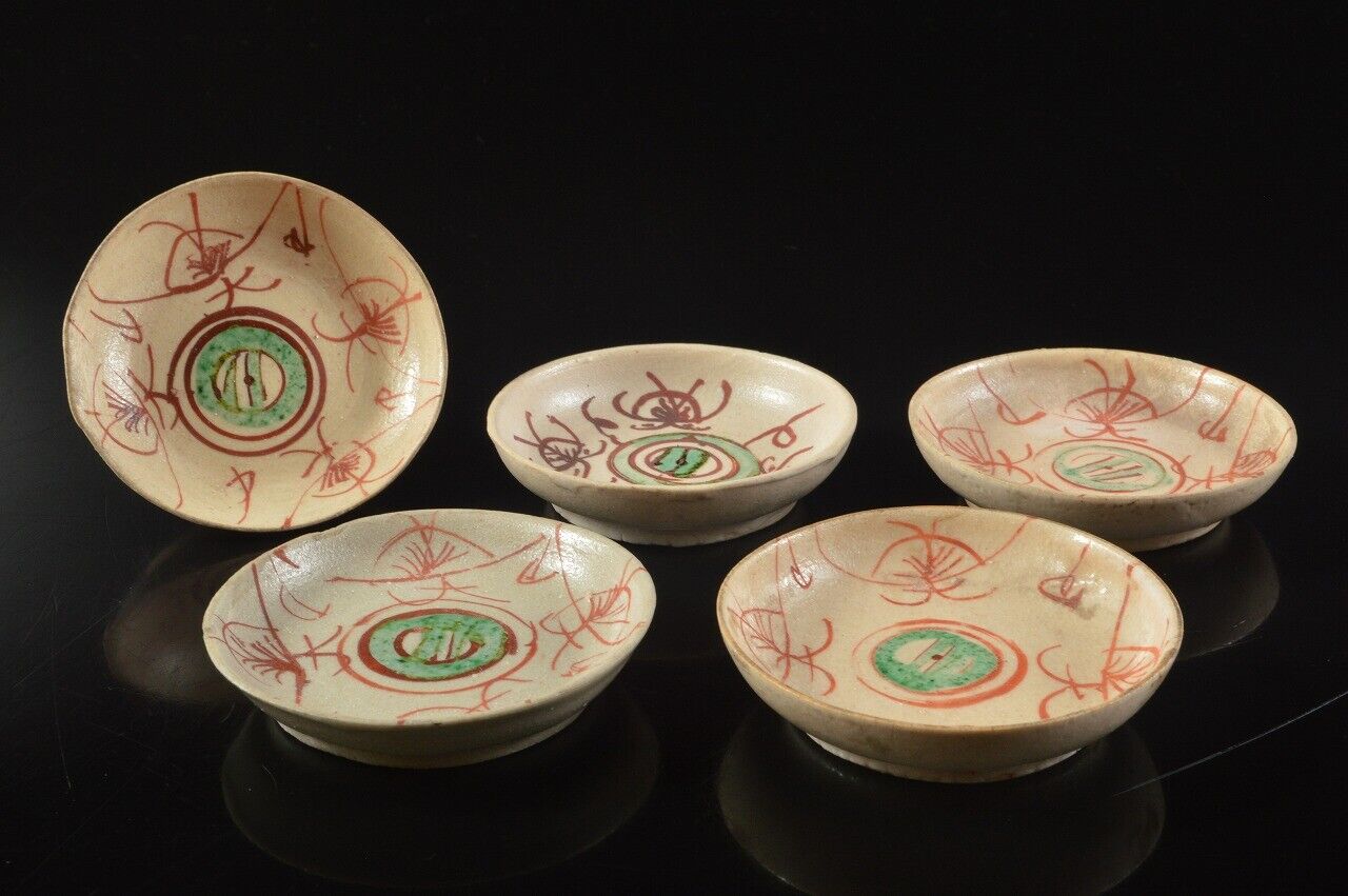 H1838: Japanese Old Seto-ware Colored Porcelain Small Plate/dish 2pcs,