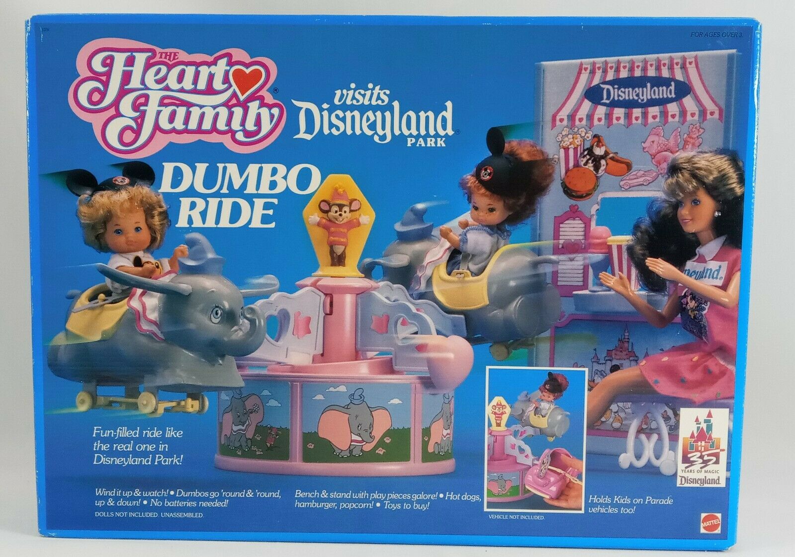 1989 Heart Family Visits Disneyland Dumbo Ride Mattel Barbie Playset In Box Vtg